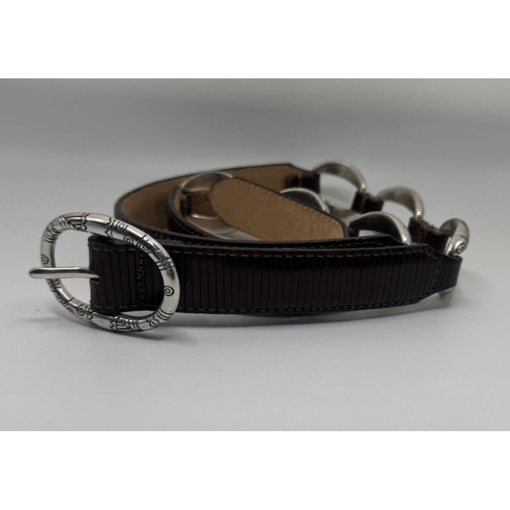 Brighton Belt Size 30 M Western Style Silvertone Engraved Side Loop 40499 USA